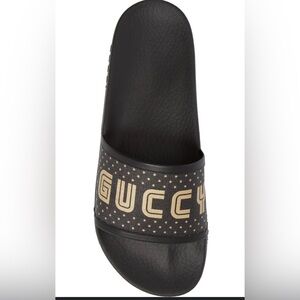 Gucci "Guccy" Slides in Black and Gold Size 36